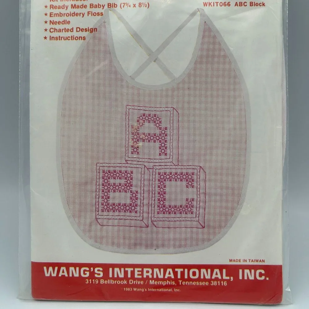 Chicken Scratch Baby Bib Kit WKIT066 Pink Learning ABC Blocks VTG 80s Taiwan